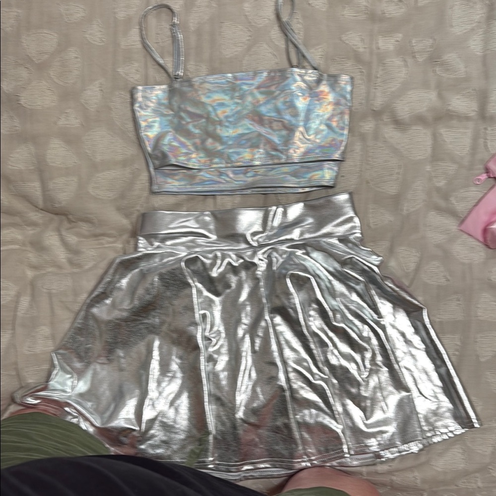 Strapless Silver Top and Skater Skirt. Size medium